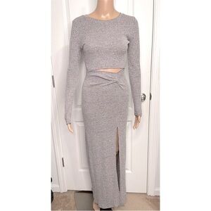 Cut-Out Long Sleeve Knit Maxi Dress